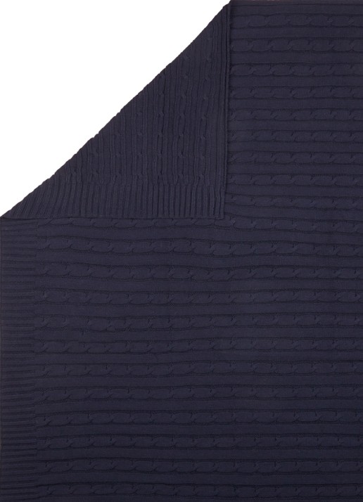Ralph Lauren Cable plaid 127 x 178 cm - detail donkerblauw