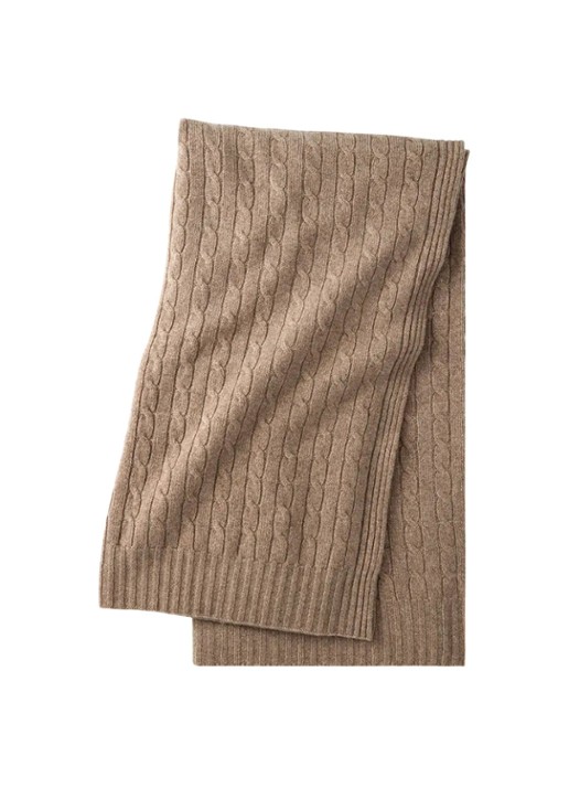 Ralph Lauren Cable plaid 150 x 150 cm - voorkant lichtbruin