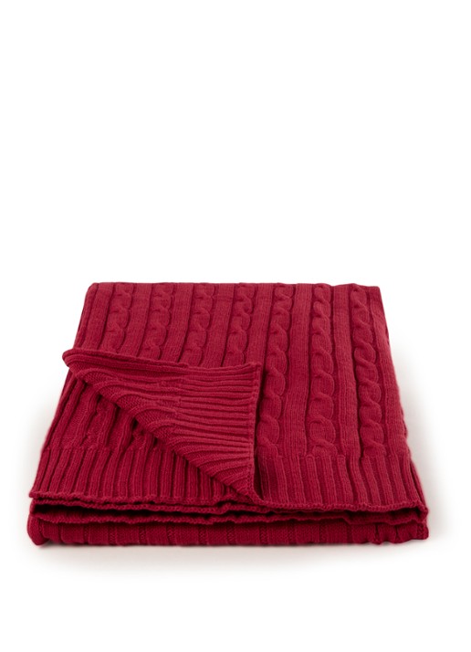 Ralph Lauren Cable plaid van katoen 127 x 177 cm - voorkant 2 donkerrood