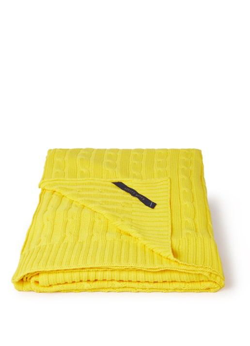 Ralph Lauren Cable plaid van katoen 127 x 177 cm - voorkant geel