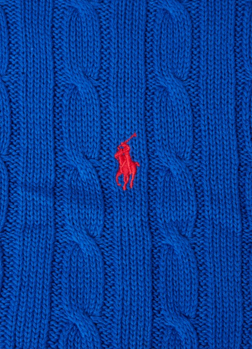 Ralph Lauren Cable plaid van katoen 127 x 177 cm - detail kobaltblauw