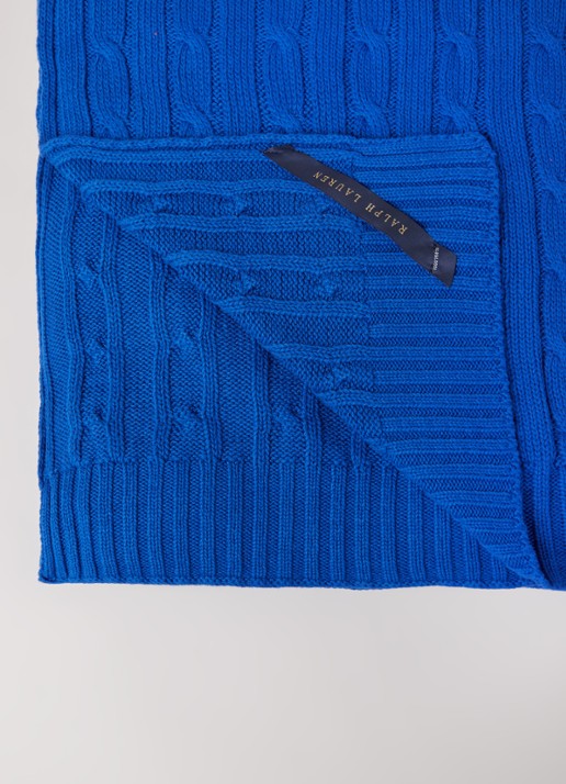 Ralph Lauren Cable plaid van katoen 127 x 177 cm - detail 2 kobaltblauw