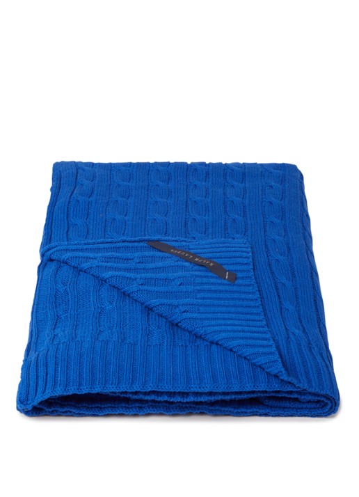 Ralph Lauren Cable plaid van katoen 127 x 177 cm - voorkant 3 kobaltblauw