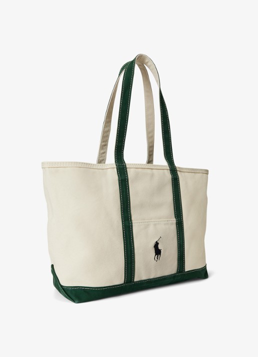 Ralph Lauren Canvas draagtas met Big Pony - detail 2 cream/green / crème