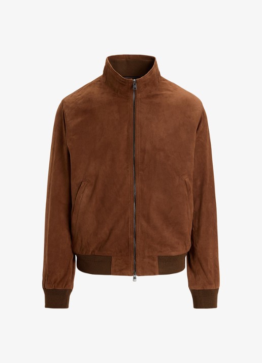 Ralph Lauren Charleton jack van geitensuède met opstaande kraag - voorkant pale russet / roestbruin