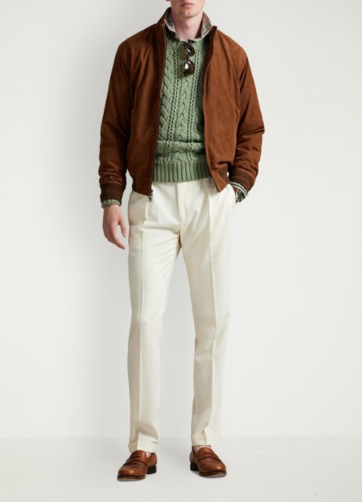 Ralph Lauren Charleton jack van geitensuède met opstaande kraag - voorkant 2 pale russet / roestbruin