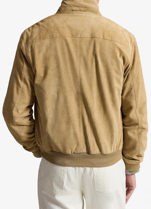Ralph Lauren Charleton jack van geitensuède met opstaande kraag - achterkant cafe tan suede / beige
