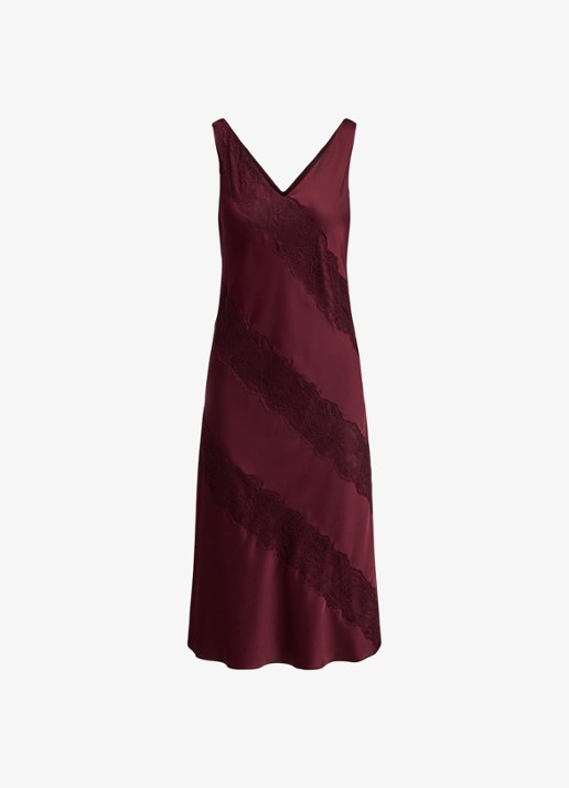 Ralph Lauren Charmeuse midi jurk met details van kant - voorkant 4 dark garnet / bordeauxrood