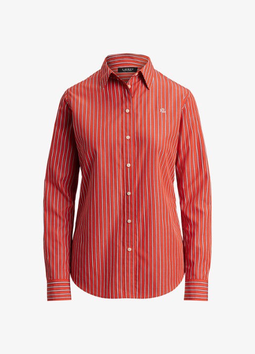 Ralph Lauren Classic fit blouse met streepprint en logoborduring - voorkant 2 oranjerood