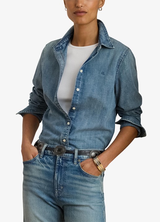 Ralph Lauren Classic fit blouse van denim met logoborduring