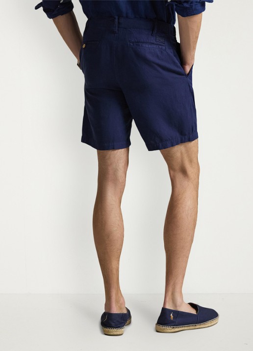 Ralph Lauren Classic fit korte broek in linnenblend - achterkant spring navy / donkerblauw