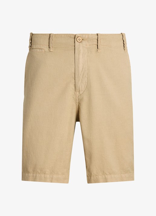 Ralph Lauren Classic fit korte broek in linnenblend - voorkant coastal beige / beige