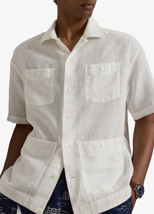 Ralph Lauren Classic fit linnen-katoenen overhemd - voorkant 2 white / wit