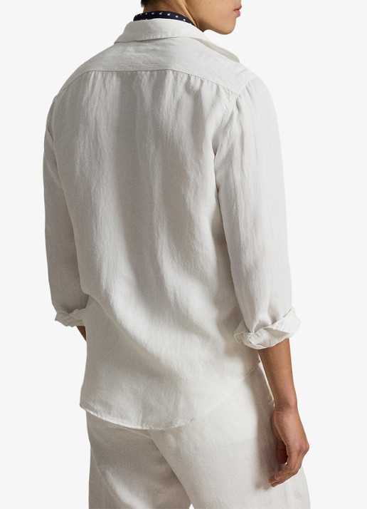 Ralph Lauren Classic fit overhemd in zijdeblend met borstzakken - achterkant white / wit