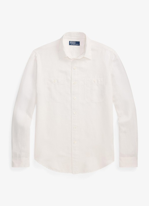 Ralph Lauren Classic fit overhemd in zijdeblend met borstzakken - voorkant 4 white / wit
