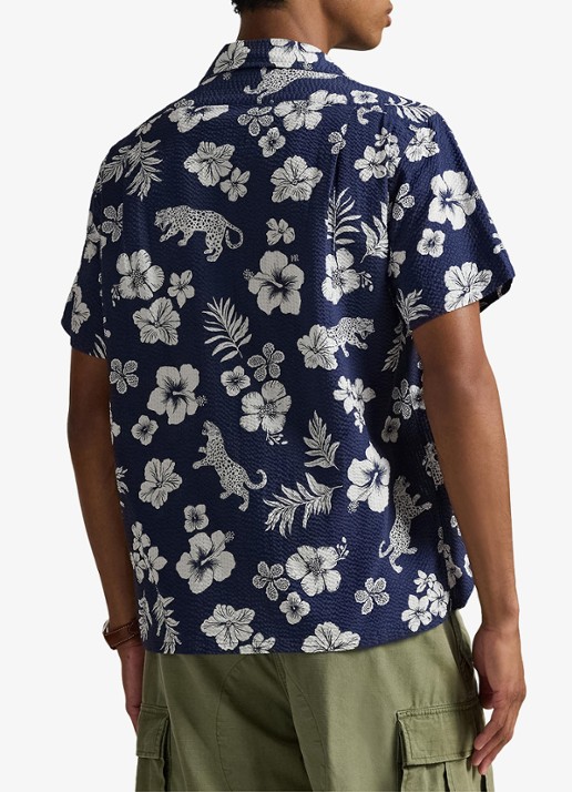 Ralph Lauren Classic fit overhemd met bloemenprint en structuur - achterkant jaguar tropical / donkerblauw