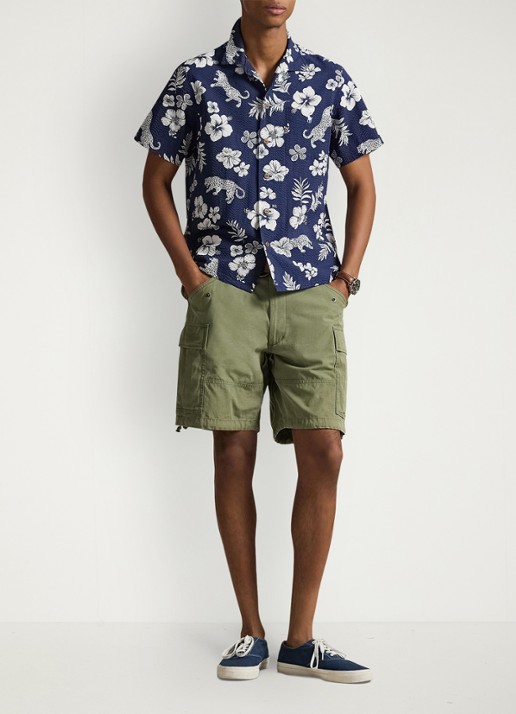 Ralph Lauren Classic fit overhemd met bloemenprint en structuur - voorkant 5 jaguar tropical / donkerblauw
