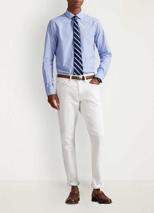 Ralph Lauren Classic fit overhemd met kent kraag - voorkant 4 blue white / lichtblauw