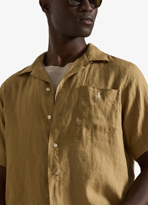 Ralph Lauren Classic fit overhemd van linnen met borstzak - detail 4 cafe tan-2x6t