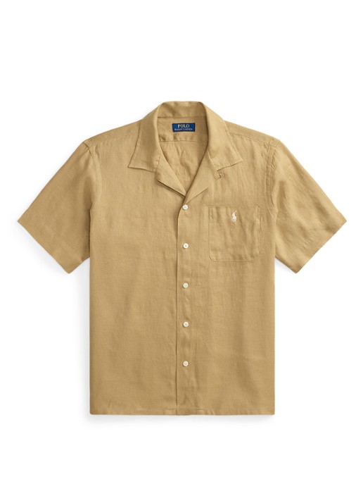 Ralph Lauren Classic fit overhemd van linnen met borstzak - voorkant cafe tan-2x6t
