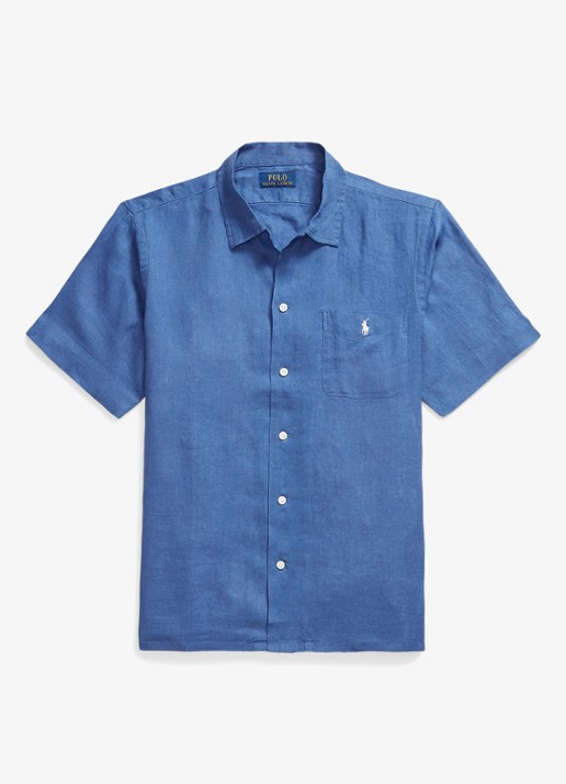 Ralph Lauren Classic fit overhemd van linnen met borstzak - voorkant dusty azure-31rh