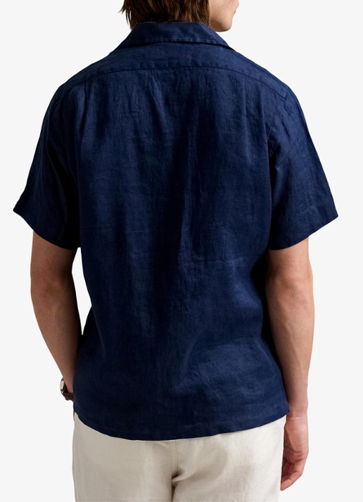 Ralph Lauren Classic fit overhemd van linnen met borstzak - achterkant 5 donkerblauw