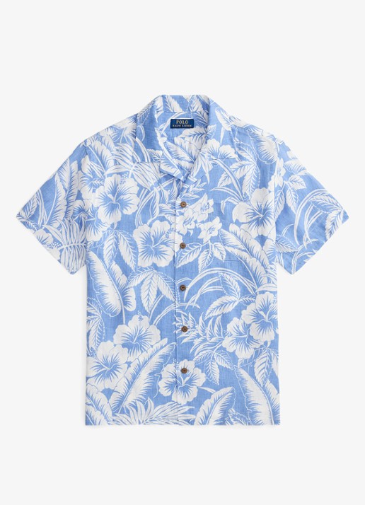 Ralph Lauren Classic fit overhemd van linnen met print - voorkant 4 blue sweetheart floral / blauw