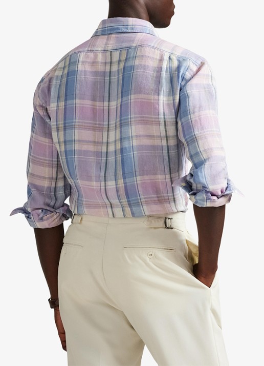Ralph Lauren Classic fit overhemd van linnen met ruitdessin - achterkant 5 7105b pink blue multi-zyhq