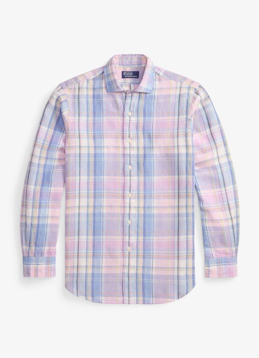 Ralph Lauren Classic fit overhemd van linnen met ruitdessin - voorkant 3 7105b pink blue multi-zyhq