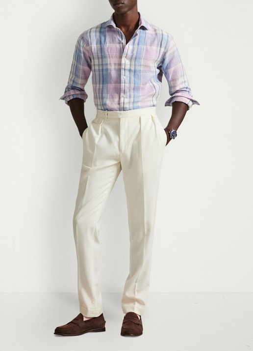 Ralph Lauren Classic fit overhemd van linnen met ruitdessin - voorkant 4 7105b pink blue multi-zyhq