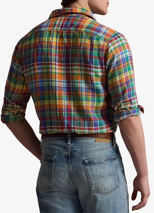 Ralph Lauren Classic fit overhemd van linnen met ruitdessin - achterkant orange royal multi / oranje