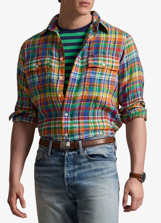 Ralph Lauren Classic fit overhemd van linnen met ruitdessin