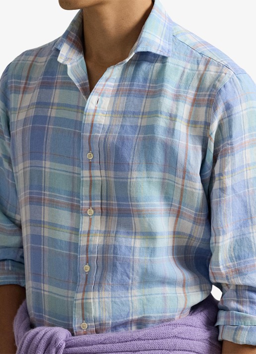 Ralph Lauren Classic fit overhemd van linnen met ruitdessin - detail 5 7105a blue orange multi-zyhr