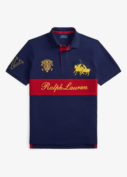 Ralph Lauren Classic fit polo met logoborduring - voorkant 4 newport navy/sweet tomato-zykf