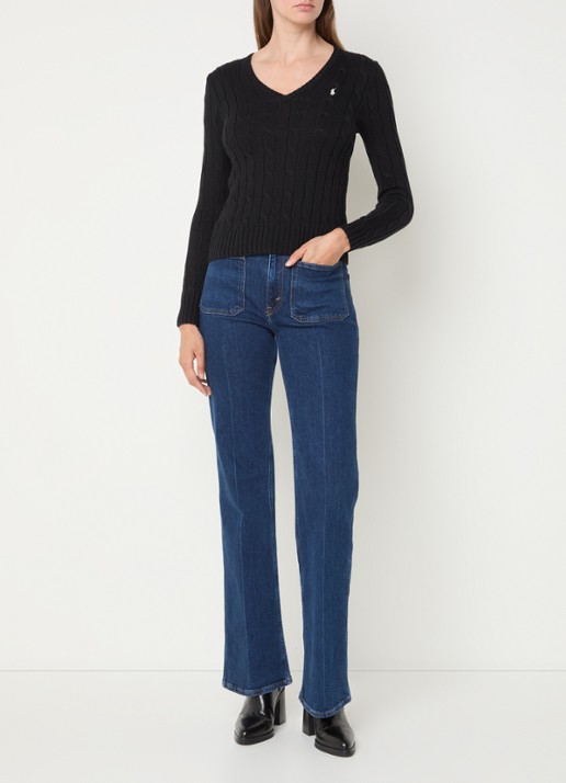 Ralph Lauren Classic kabelgebreide pullover met V-hals - voorkant 3 zwart