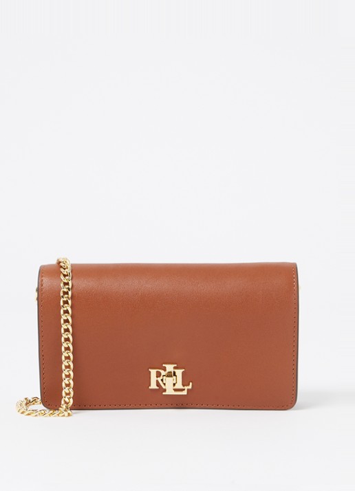 Ralph Lauren Clutch van leer met logo - voorkant bruin