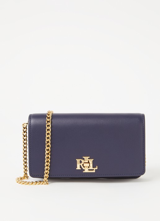Ralph Lauren Clutch van leer met logo - voorkant 4 donkerblauw