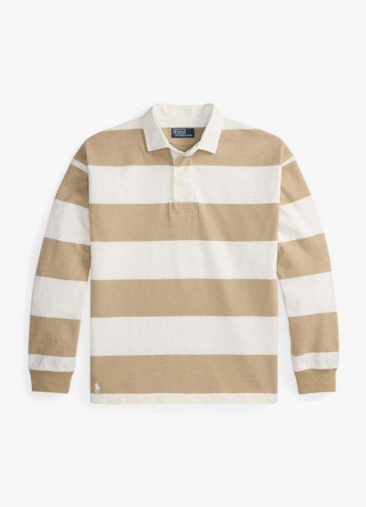 Ralph Lauren Comfort fit polo met streepprint - voorkant 4 trophy cream/classic khaki / khaki