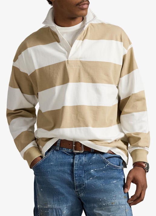 Ralph Lauren Comfort fit polo met streepprint - voorkant 5 trophy cream/classic khaki / khaki