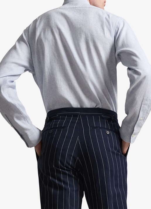 Ralph Lauren Costum fit overhemd in linnenblend met streepprint - achterkant 3 cabana /blue white / blauw