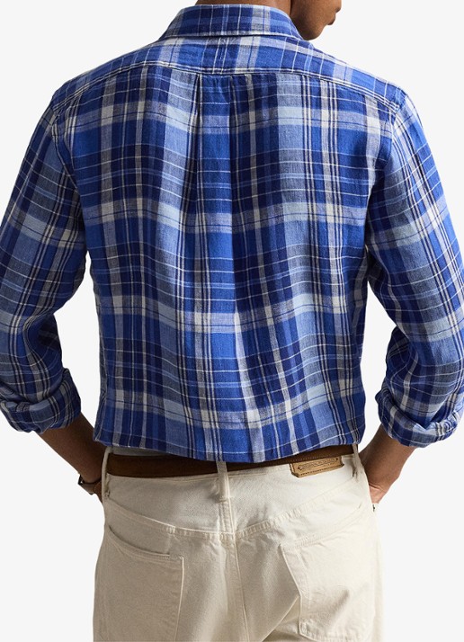Ralph Lauren Costum fit overhemd van linnen met ruitdessin - achterkant blue multi / blauw