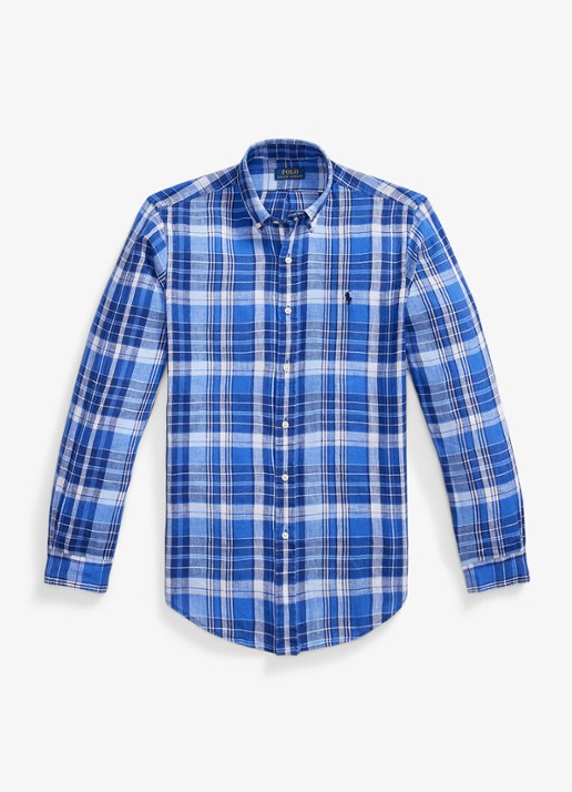 Ralph Lauren Costum fit overhemd van linnen met ruitdessin - voorkant 2 blue multi / blauw