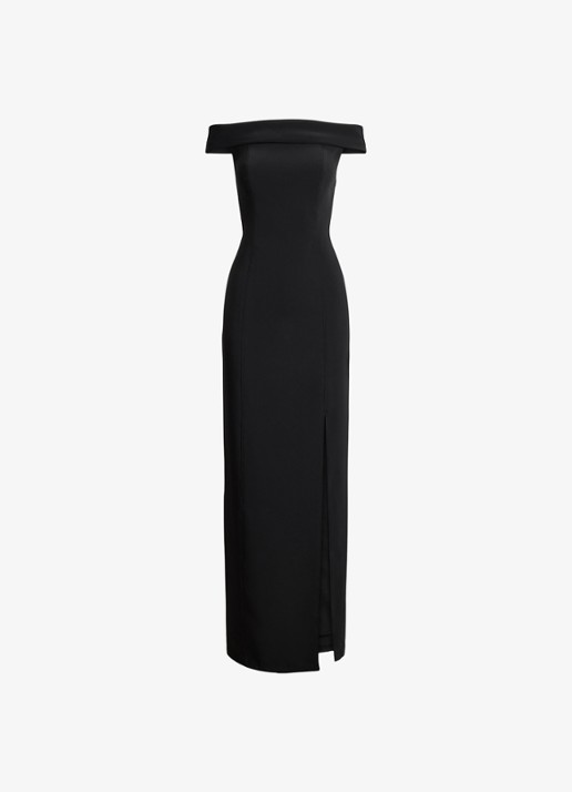 Ralph Lauren Crêpe jurk met blote schouders - voorkant 3 zwart