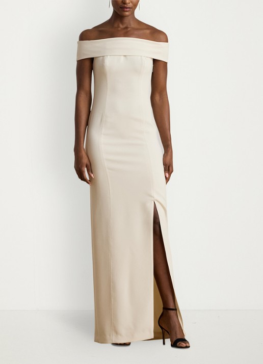 Ralph Lauren Crêpe jurk met blote schouders - voorkant 4 creme