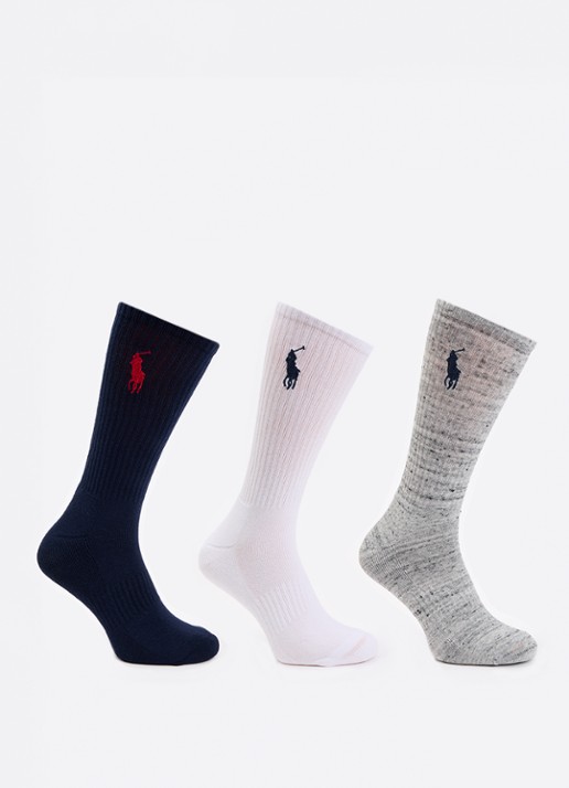 Ralph Lauren Crew sokken met logoborduring in 3-pack  - voorkant donkerblauw