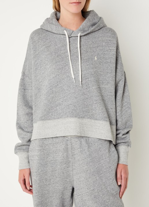 Ralph Lauren Cropped hoodie met logoborduring en gemêleerd dessin - detail 2 grijsmele