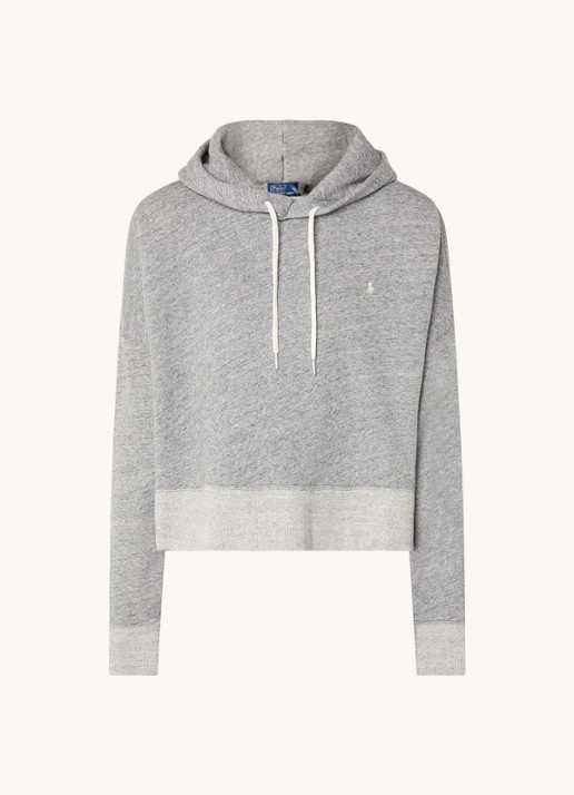 Ralph Lauren Cropped hoodie met logoborduring en gemêleerd dessin - voorkant 4 grijsmele