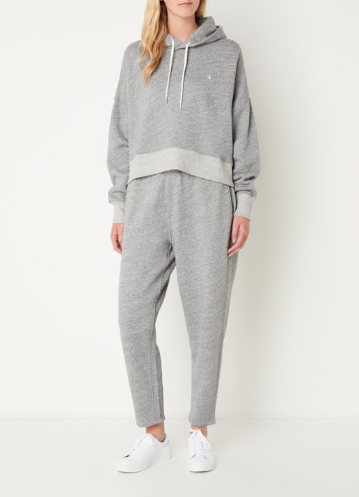 Ralph Lauren Cropped hoodie met logoborduring en gemêleerd dessin - voorkant 5 grijsmele