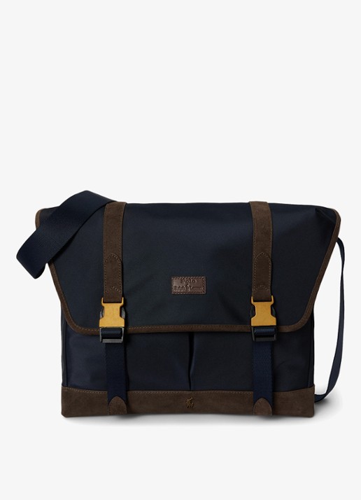 Ralph Lauren Crossbodytas met details van suède - voorkant 3 newport navy/brown-3vg4