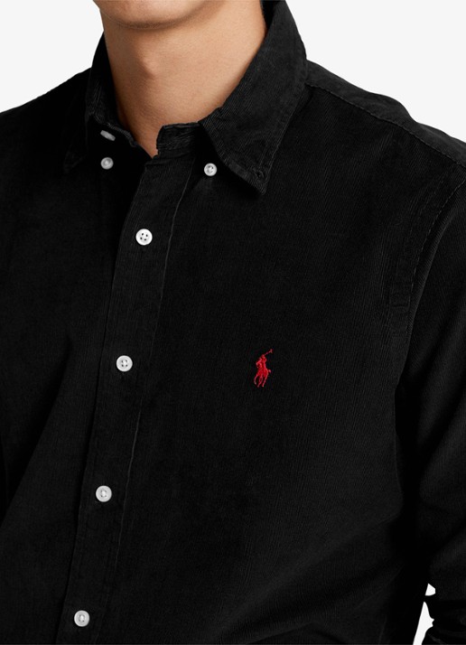 Ralph Lauren Custom fit button down-overhemd van corduroy - detail 7 polo black /  zwart
